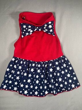 Red & Navy Star Bow Dog Dress - Patriotic Pet Outfit